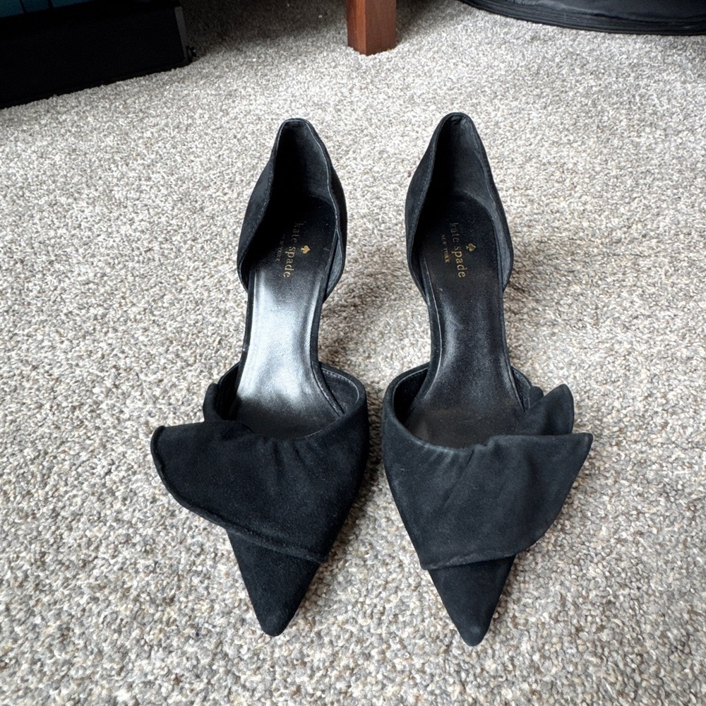 kate spade Black Pointed D'Orsay Heels with Folded Vamp Detail